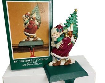 Midwest ST. NICHOLAS' JOURNEY Stocking Hanger Cast Iron Santa w/ Tree Vintage