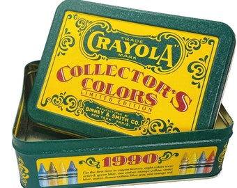 Boîte cadeau de rangement Crayola en fer blanc de collection avec couvercle, édition limitée, SANS CRAYONS vintage