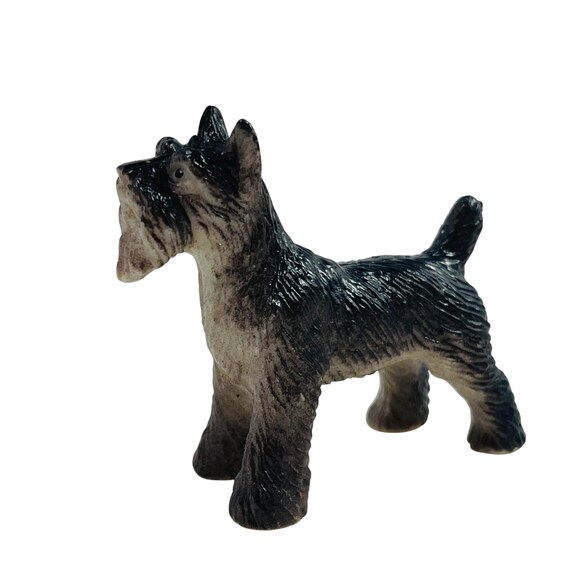 ヴィンテージ シュナウザー犬フィギュア 黒と白のゴム製おもちゃ
