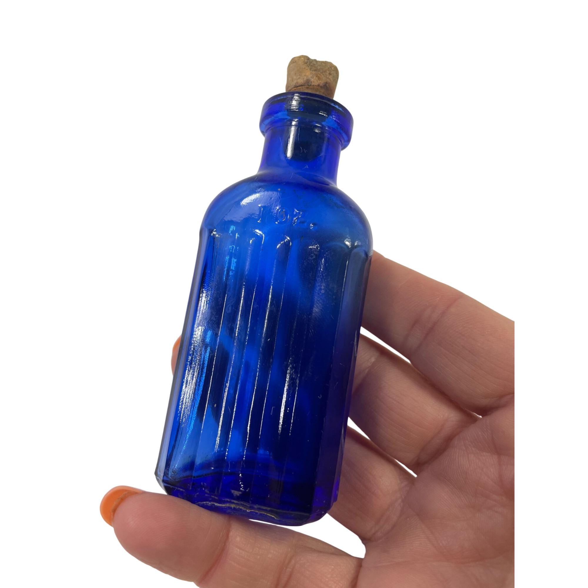アンティークのリブ付きコバルトブルー毒瓶（コルク付き） - Etsy 日本