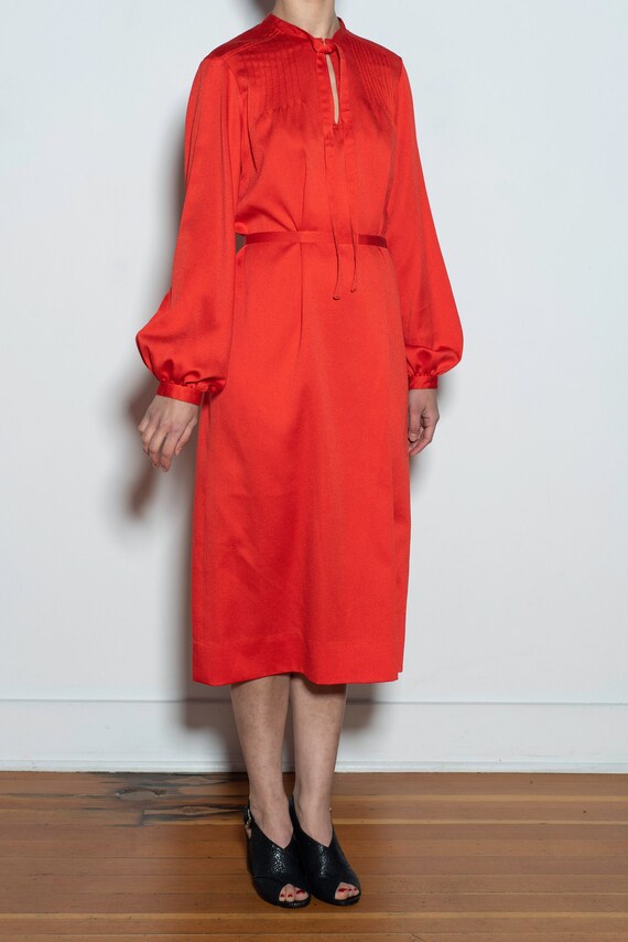 Albert Nipon 1970's Poppy Red Balloon Sleeve Midi