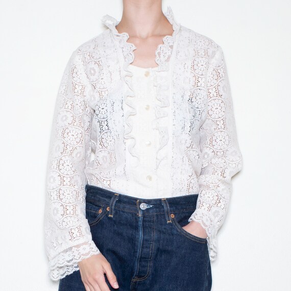 Tumbleweeds Cream boho ruffle lace blouse / high n