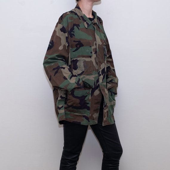 Vintage camouflage military shirt jacket / Men's m