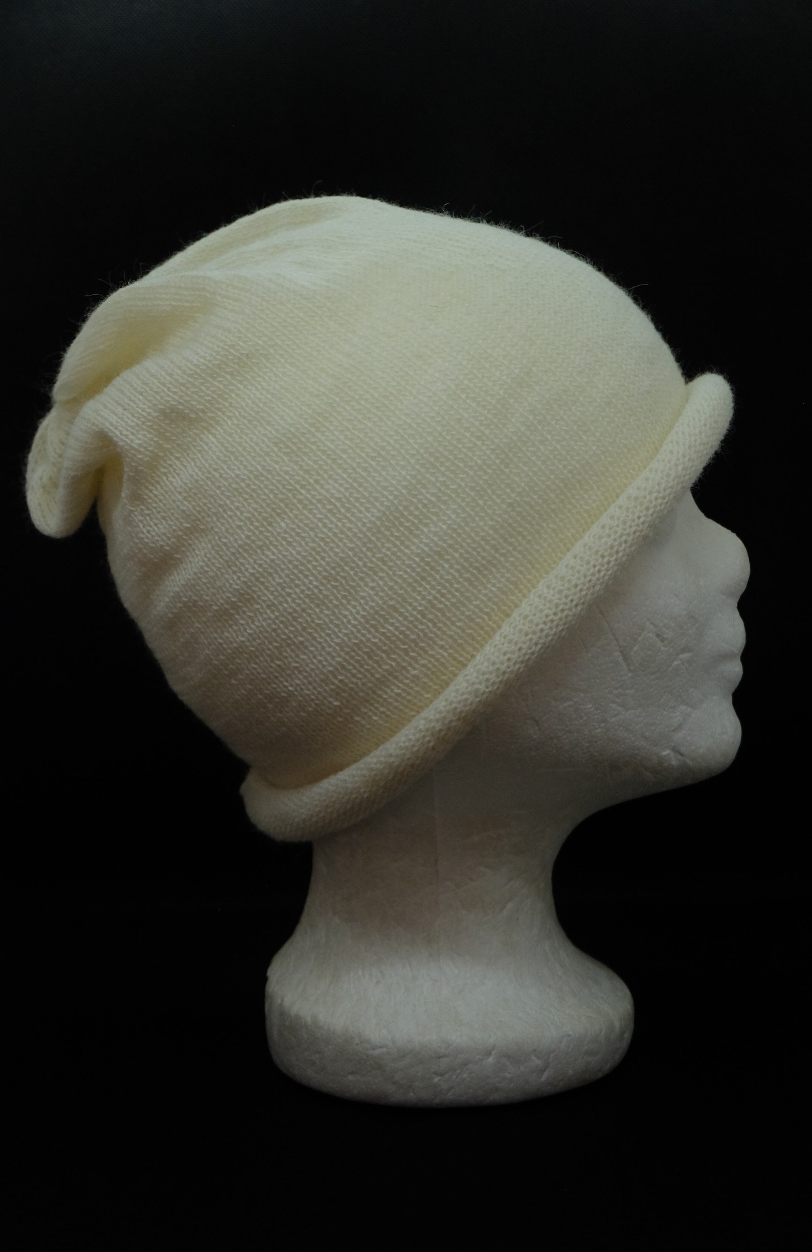Thin fine knit beanie with roll edge in natural white Etsy