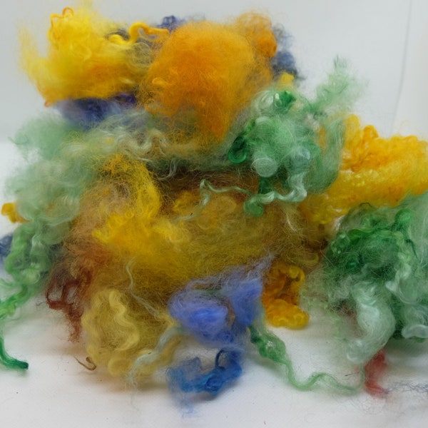 310 grams of colorful curly wool from Wensleydale, spinning, felting, handicrafts