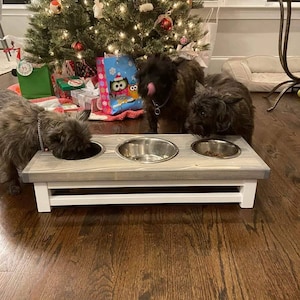 Elevated dog bowls, 3 bowl dog feeder, Dog feeding station for small to medium size dogs or cats, Triple Dog feeder, Dog bowls with stand