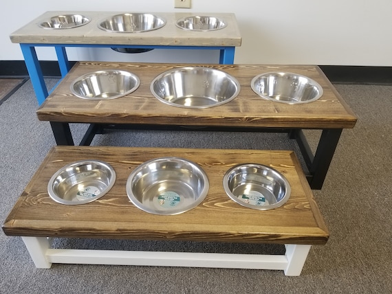 Raindrop Triple Bowl Elevated Dog Diner - Pets Stop Three Bowl Feeder