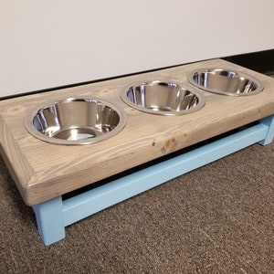 Elevated dog feeder with 3 bowls. Dog feeding station. Triple Dog bowl stand. Triple dog feeder. 3 bowl raised dog feeder, dog food tray, image 6