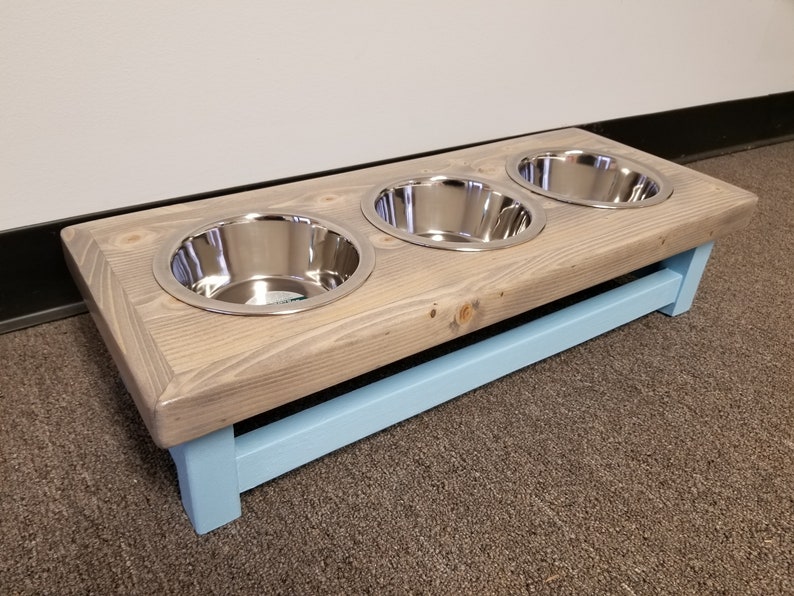 Elevated dog feeder with 3 bowls. Dog feeding station. Triple Dog bowl stand. Triple dog feeder. 3 bowl raised dog feeder, dog food tray, image 6