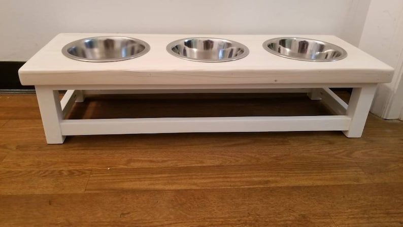 Elevated dog feeder with 3 bowls. Dog feeding station. Triple Dog bowl stand. Triple dog feeder. 3 bowl raised dog feeder, dog food tray, image 4