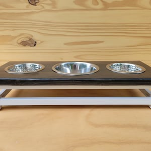 Elevated dog bowls, 3 bowl dog feeder, Dog feeding station for small to medium size dogs or cats, Triple Dog feeder, Dog bowls with stand