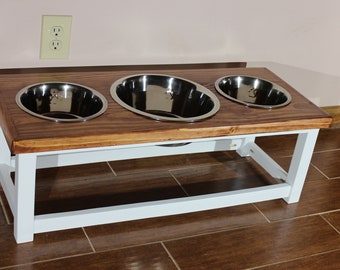 Raised Dog bowl stand, Elevated dog feeder with 3 bowls, Dog feeding station, 3 bowl dog feeder with stand, Triple dog feeder,  Dog bowls