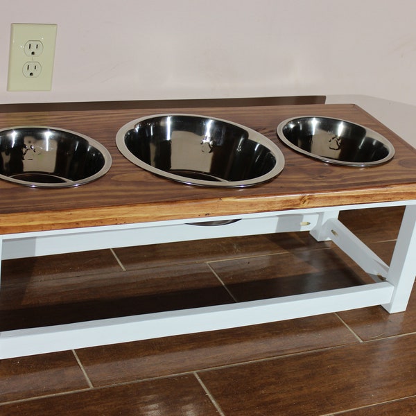 Raised Dog bowl stand, Elevated dog feeder with 3 bowls, Dog feeding station, 3 bowl dog feeder with stand, Triple dog feeder,  Dog bowls