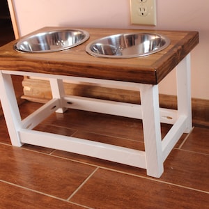 Elevated dog feeder. Dog feeding station with 2 bowls for small and medium size dogs. Dog bowl stand. Pet food bowl stand Elevated dog bowls