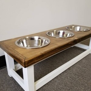 Elevated dog feeder with 3 bowls. Dog feeding station. Triple Dog bowl stand. Triple dog feeder. 3 bowl raised dog feeder, dog food tray, image 2