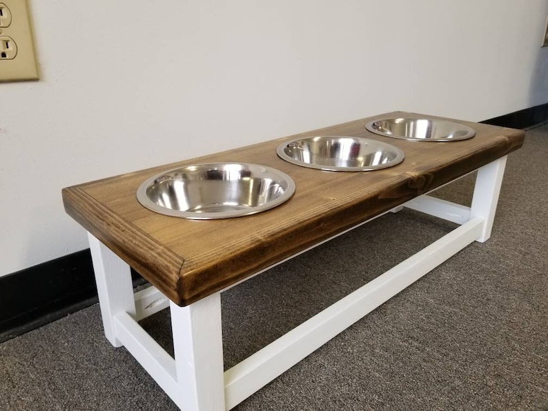 Elevated dog feeder with 3 bowls. Dog feeding station. Triple Dog bowl stand. Triple dog feeder. 3 bowl raised dog feeder, dog food tray, image 2