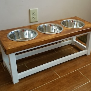 Elevated dog feeder with 3 bowls. Dog feeding station. Triple Dog bowl stand. Triple dog feeder. 3 bowl raised dog feeder, dog food tray,