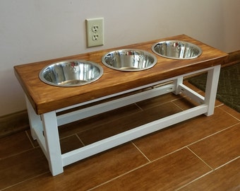Elevated Triple Dog Bowl Feeder: Wooden Feeding Station