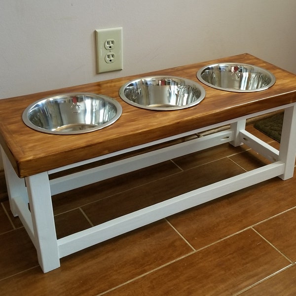 Elevated dog feeder with 3 bowls. Dog feeding station. Triple Dog bowl stand. Triple dog feeder. 3 bowl raised dog feeder, dog food tray,