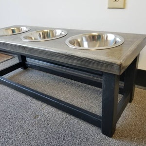 Elevated dog feeder with 3 bowls. Dog feeding station. Triple Dog bowl stand. Triple dog feeder. 3 bowl raised dog feeder, dog food tray, image 5