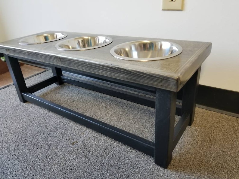 Elevated dog feeder with 3 bowls. Dog feeding station. Triple Dog bowl stand. Triple dog feeder. 3 bowl raised dog feeder, dog food tray, image 5