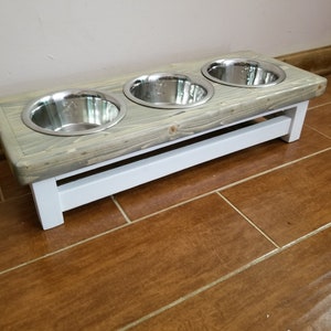 Elevated dog feeder with 3 bowls. Dog feeding station. Triple Dog bowl stand. Triple dog feeder. 3 bowl raised dog feeder, dog food tray, image 7