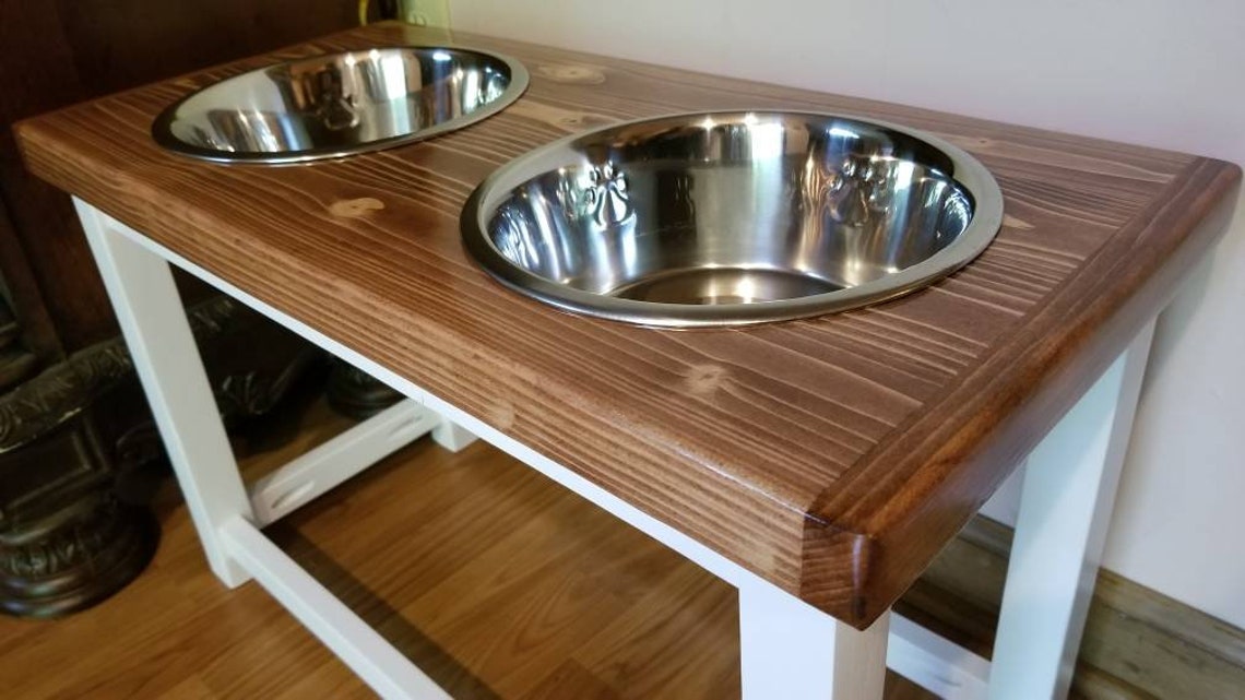 Elevated dog feeder. Dog feeding station with 2 bowls for Etsy
