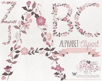 Flowers Clipart Alphabet Clipart Letters Flora 10 Flowers Floral Vector Graphics PNG Rose Tones