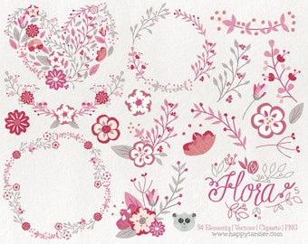 Flowers Clipart Flora 05 Vector Graphics, Flower Clipart, Floral Clipart, PNG, Clip Art, Red, Pink, Rose Tones