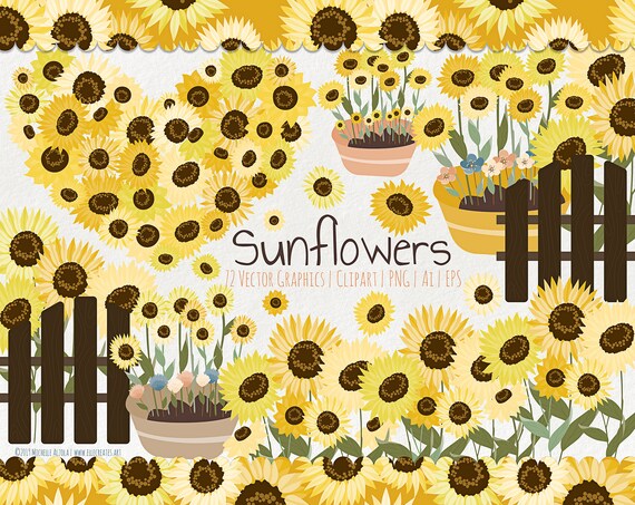 Sunflowers Flower Vector Graphics & Clipart Flower Clipart | Etsy