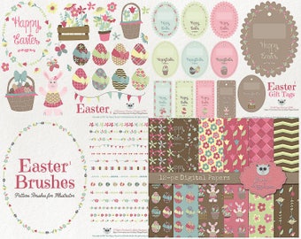 Clipart and Digital Papers BUNDLE Easter 1 Flowers Floral Vector Graphics PNG