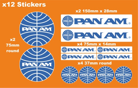 x 12 pan am sticker set stickers decals panam stickers | Etsy