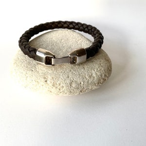 Round braided nappa leather strap, dark brown Zamack sliding clasp