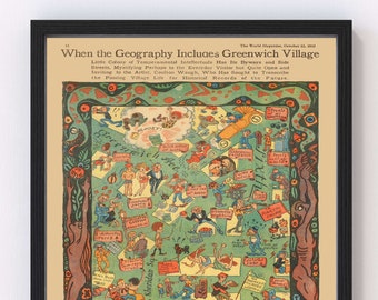 Greenwich Village Map 1922 - Old Map of Greenwich Village New York Art Vintage Print Framed Canvas Portrait History Genealogy Farmhouse
