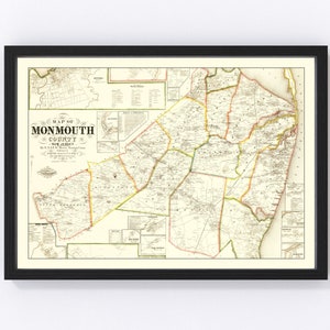 Monmouth County Map 1861, Vintage Monmouth County Map, Old Monmouth County New Jersey Art, Wall Art Gift for Monmouth County History Lovers