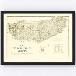 Cumberland County Map 1864, Vintage Cumberland County Map, Old Cumberland County Virginia Art, Wall Art Gift for Cumberland County History L