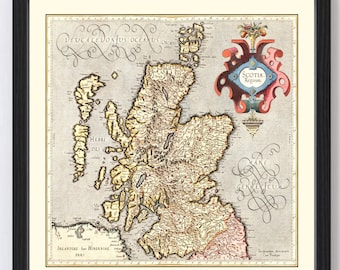 Scotland Map 1623, Vintage Scotland Map, Old Scotland Art, Wall Art Gift for Scotland History Lovers Retro Decor