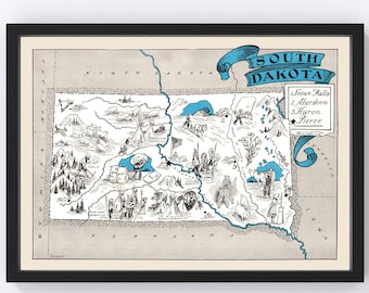 South Dakota Map 1931, Vintage South Dakota Map, Old South Dakota Art, Wall Art Gift for South Dakota History Lovers Retro Decor