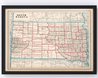 South Dakota Map 1893, Vintage South Dakota Map, Old South Dakota Art, Wall Art Gift for South Dakota History Lovers Retro Decor
