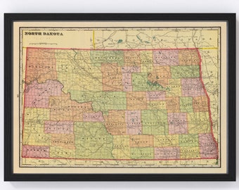 North Dakota Map 1909, Vintage North Dakota Map, Old North Dakota Art, Wall Art Gift for North Dakota History Lovers Retro Decor