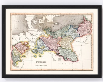 Prussia Map Art - Vintage Print from 1832 - Old Prussia Art - Framed or Canvas