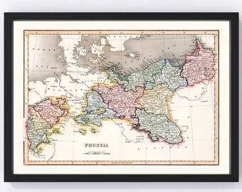 Prussia, Germany, Poland Map 1832, Vintage Prussia, Germany, Poland Map, Old Prussia, Germany, Poland Art, Wall Art Gift for Prussia, German