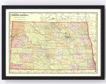 North Dakota Map 1909, Vintage North Dakota Map, Old North Dakota Art, Wall Art Gift for North Dakota History Lovers Retro Decor
