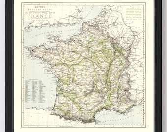 France Map 1883, Vintage France Map, Old France Art, Wall Art Gift for France History Lovers Retro Decor
