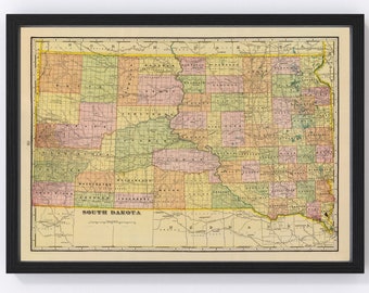 South Dakota Map 1909, Vintage South Dakota Map, Old South Dakota Art, Wall Art Gift for South Dakota History Lovers Retro Decor