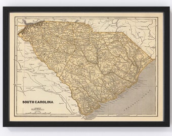South Carolina Map 1842 - Old Map of South Carolina Art Vintage Print Framed Wall Art Canvas Portrait SC History Genealogy Farmhouse Décor