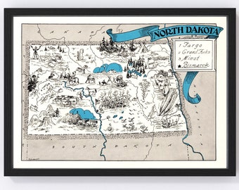 North Dakota Map 1931 - Old Map of North Dakota Art Vintage Print Framed Wall Art Canvas Portrait ND History Genealogy Farmhouse Décor