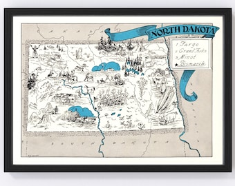 North Dakota Map 1931, Vintage North Dakota Map, Old North Dakota Art, Wall Art Gift for North Dakota History Lovers Retro Decor