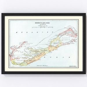 Bermuda Islands Map Art - Vintage Print from 1901 - Old Bermuda Islands Art - Framed or Canvas