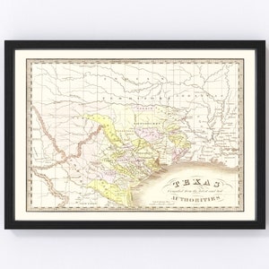 Texas Map 1842, Vintage Texas Map, Old Texas Art, Wall Art Gift for Texas History Lovers Retro Decor